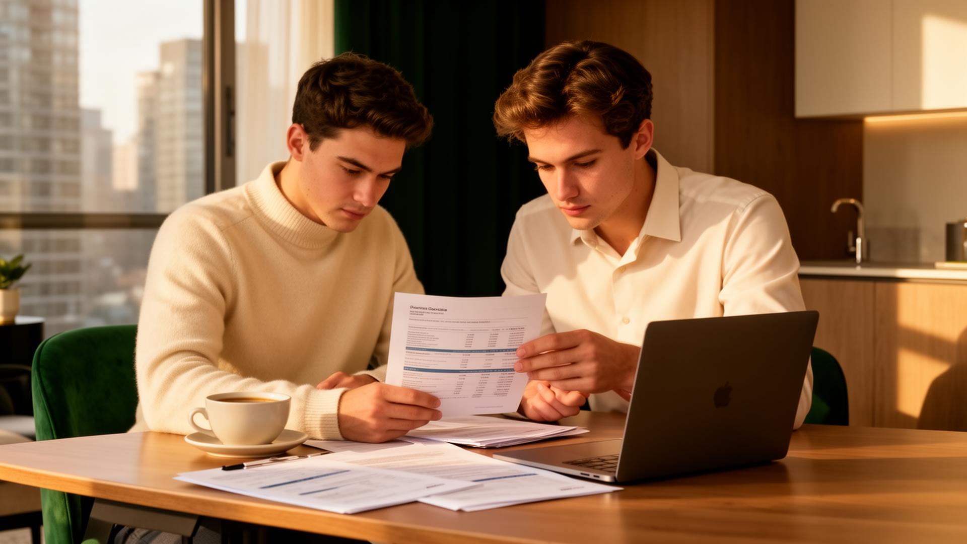 Young dental associate reviewing financial planning documents at home